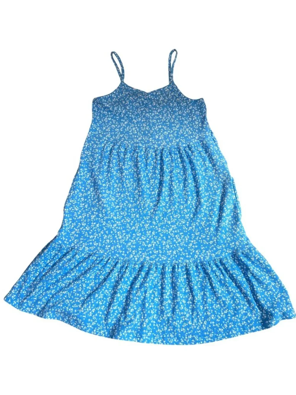 Old Navy Girls’ Sundress XL Blue White Floral Spaghetti Straps Peasant Ruffle